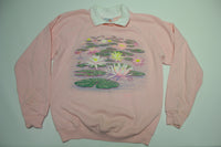 Morning Sun Pink Lilly Pads Vintage 80's Collared Crewneck Grandma's Sweatshirt