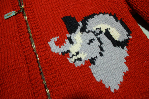 Alaska Cowichan Vintage Hand Knit Zip Front Cardigan Sweater Dahl Ram Sheep