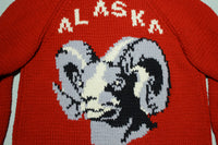 Alaska Cowichan Vintage Hand Knit Zip Front Cardigan Sweater Dahl Ram Sheep