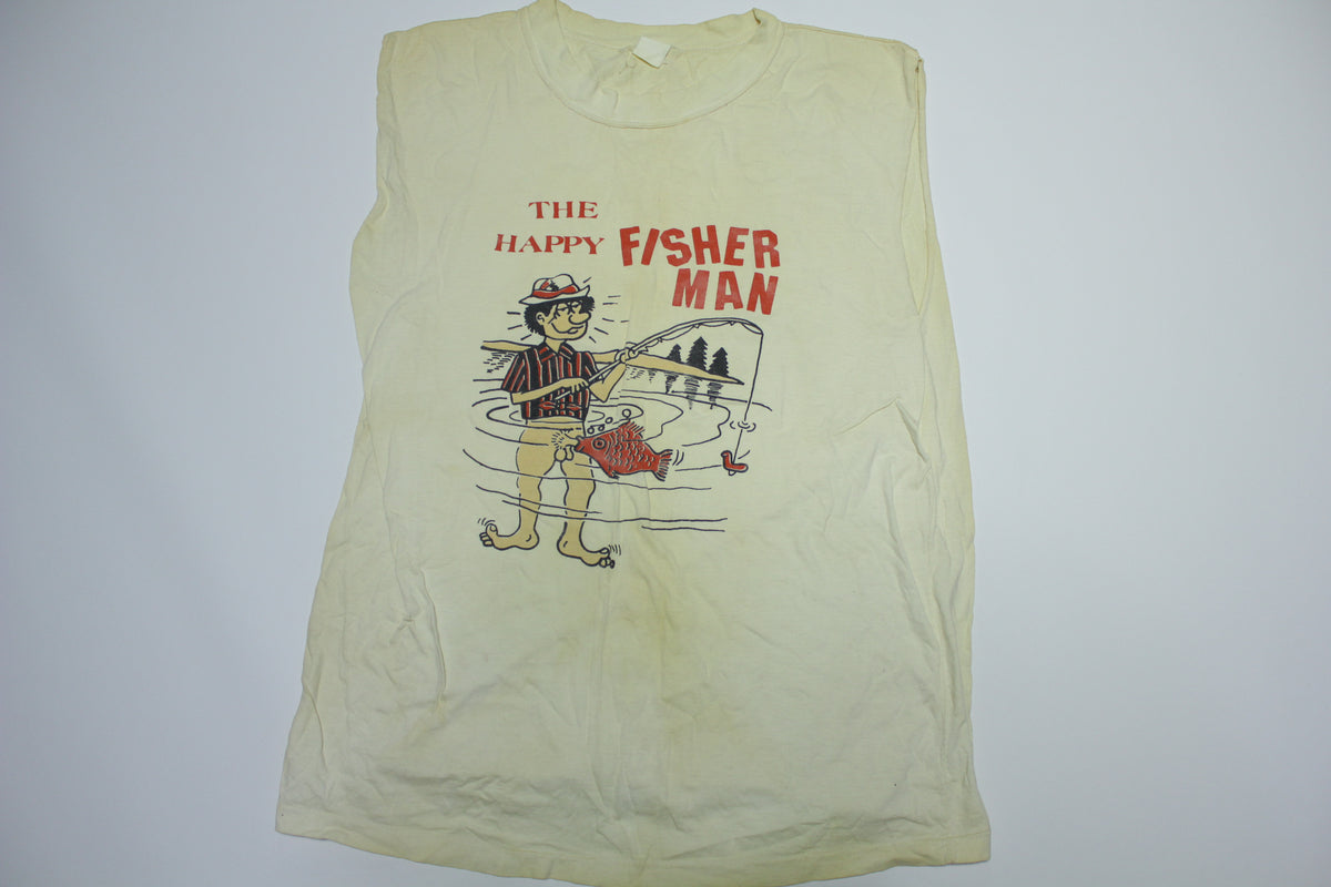 Happy Fisherman Dirty Humor Funny Joke Tee Vintage 80's Single