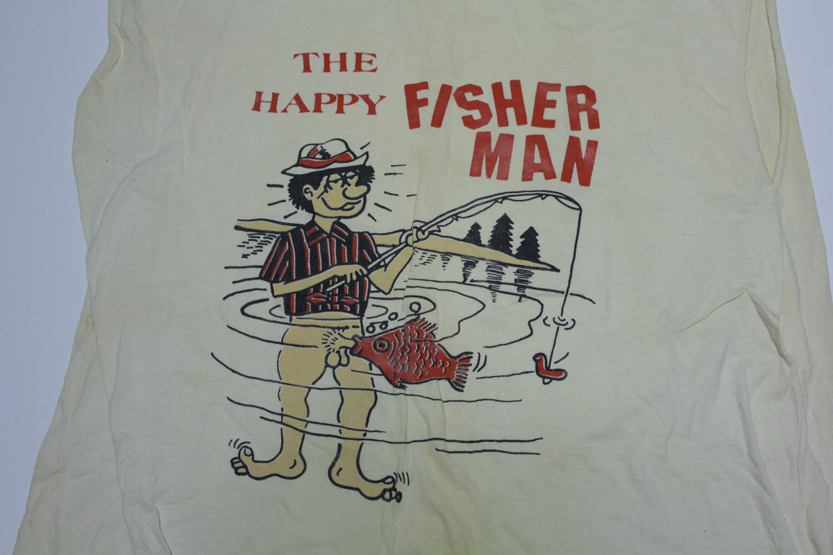 Happy Fisherman Dirty Humor Funny Joke Tee Vintage 80's Single Stitch Blow Job BJ T-Shirt