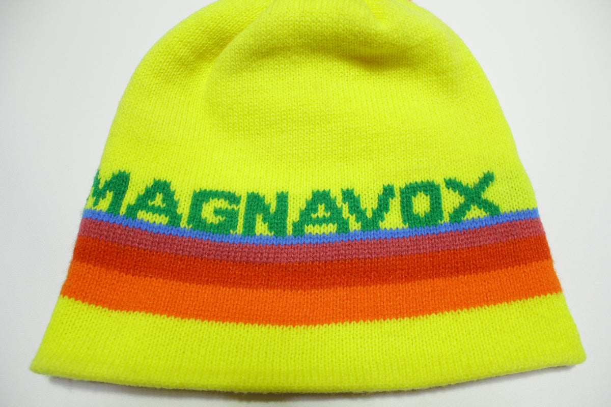 Magnavox Knit Stocking Snow Cap Hat Beanie With Tassel Ball Vintage 1970's 1980's