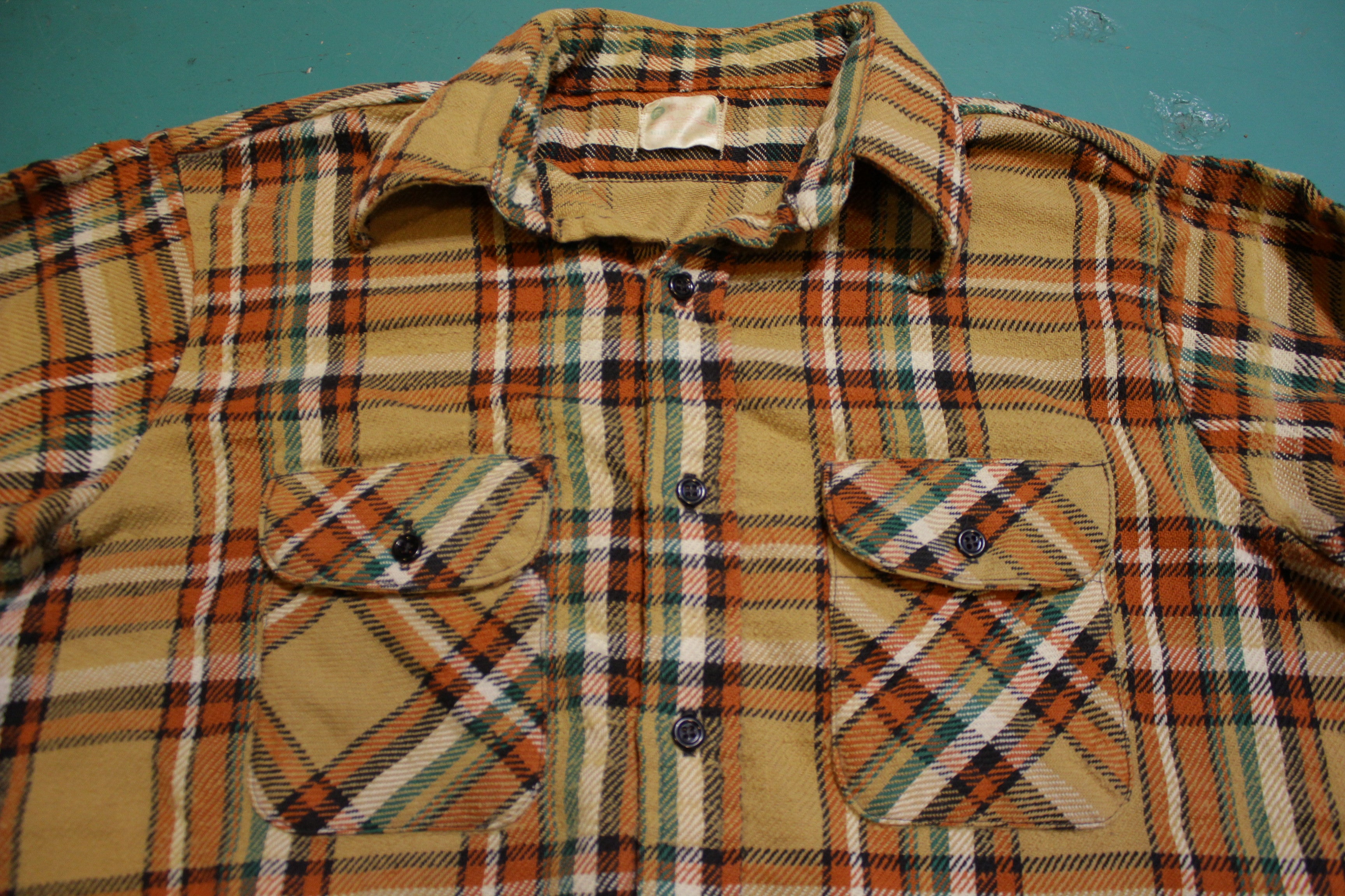 5 Brother Vintage 60's Orange Brown Green Flannel Plaid Shirt