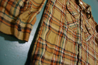 5 Brother Vintage 60's Orange Brown Green Flannel Plaid Shirt Long Sleeve Shirt