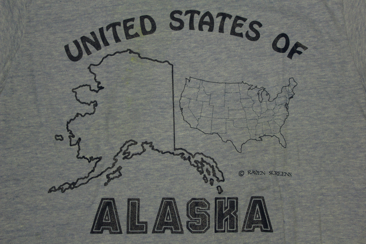 United States of Alaska Vintage 80's Blue Heathered Ringer T-Shirt