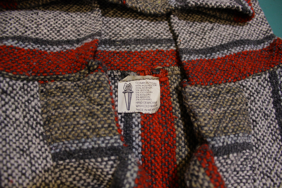 La Luz S.A DE C.V Made in Mexico Drug Rug Poncho Hoodie Baja Sweater Vintage