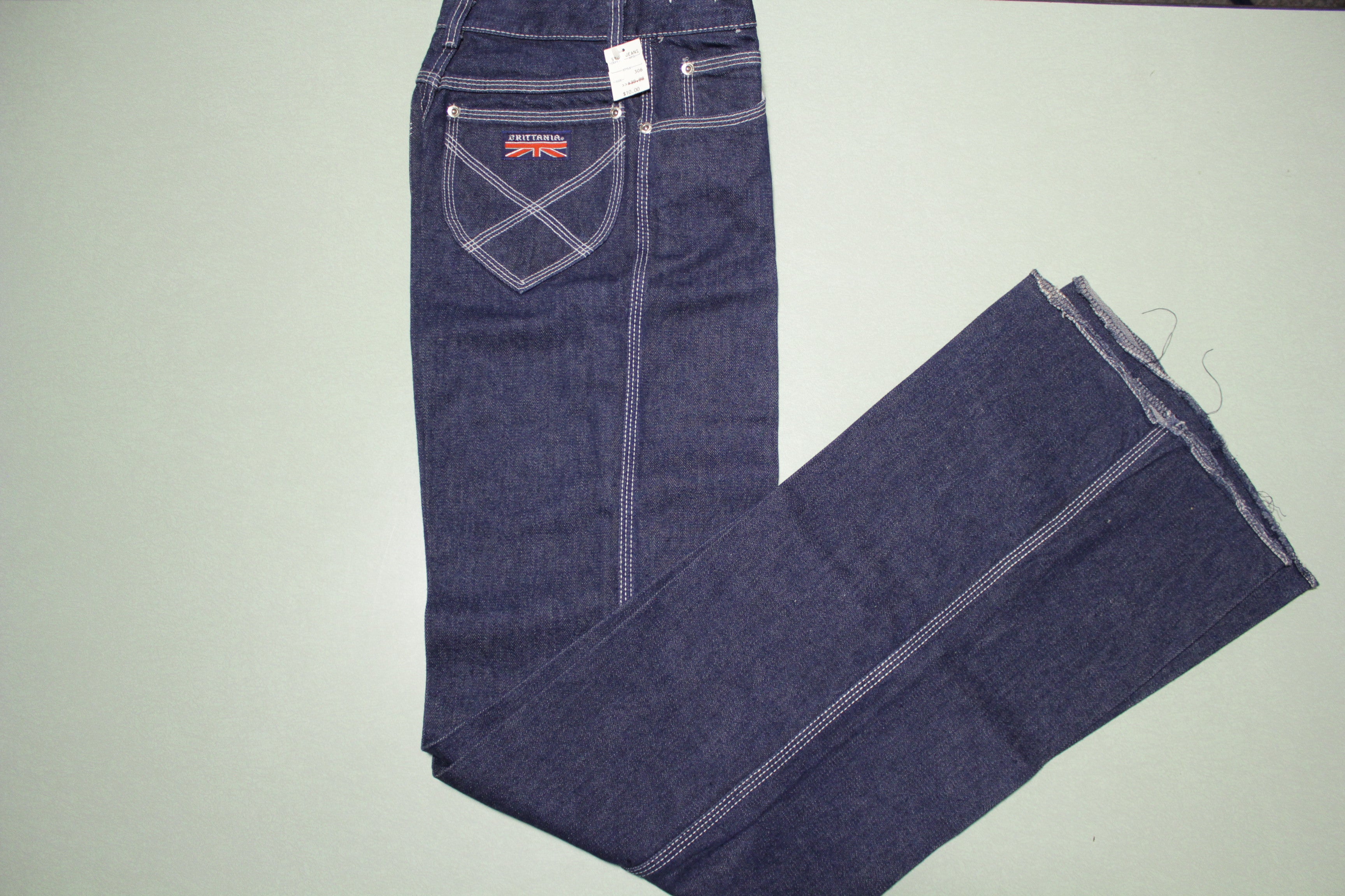 Brittania Vintage 70's Deadstock NWT Dark Wash Denim Bell Bottom