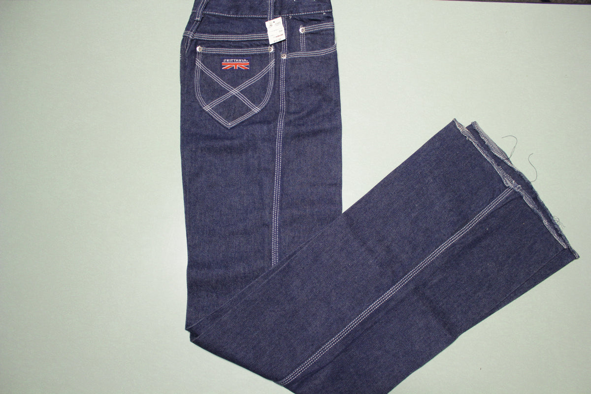 Brittania Vintage 70's Deadstock NWT Dark Wash Denim Bell Bottom Blue Jeans