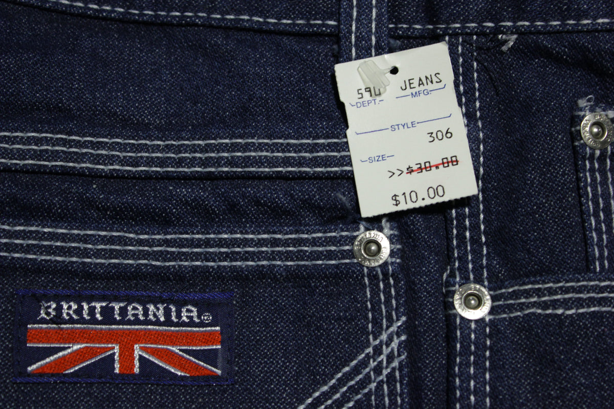 Brittania Vintage 70's Deadstock NWT Dark Wash Denim Bell Bottom Blue Jeans