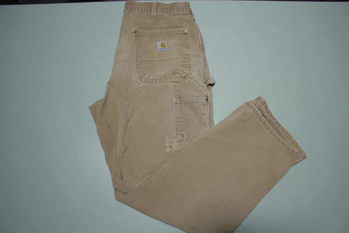 Carhartt B01 Double Knee BRN Washed Duck Work Pants Heavily Distressed USA Made