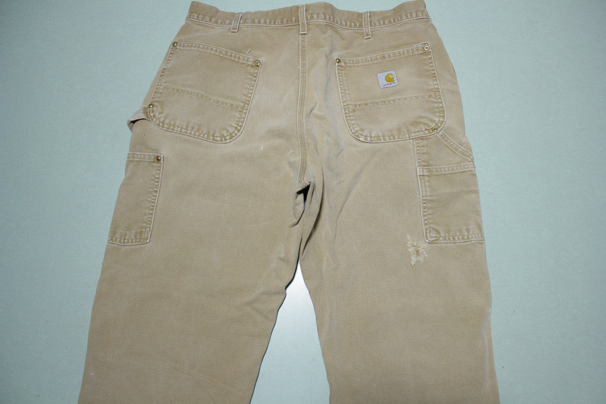 Carhartt B01 Double Knee BRN Washed Duck Work Pants Heavily Distressed USA Made