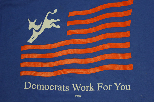 Democrats Work For You Vintage Blue 80's Political T-Shirt