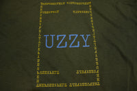 "UZZY" Fuzzy Felt Custom Hand Printed Logo On Authentic Vintage T-Shirt