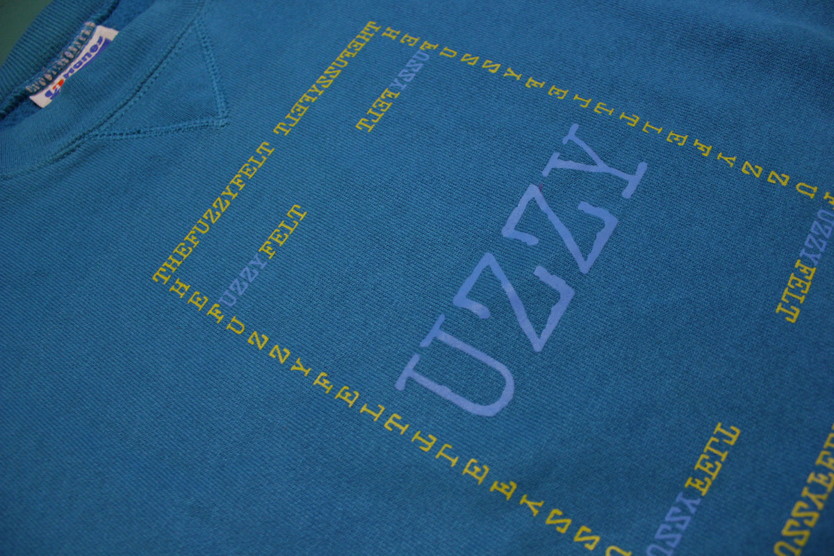 "UZZY" Fuzzy Felt Custom Hand Printed Logo On Authentic Vintage Sweatshirt