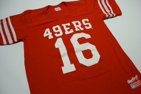 San Francisco 49ers Vintage 80's Rawlings Made in USA Striped Sleeve Joe Montana T-Shirt