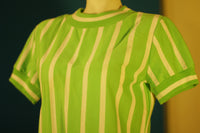 Vintage Green and White Striped Aileen Banded Shirt. Retro 1970's 1980's
