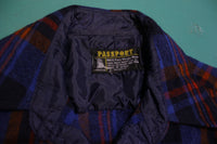 Passport Vintage 60's Blue Red Flannel Plaid Shirt Wool Long Sleeve Button Up