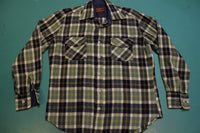 Kingsport Vintage 60's Blue Green Flannel Plaid Shirt Wool Long Sleeve Button Up