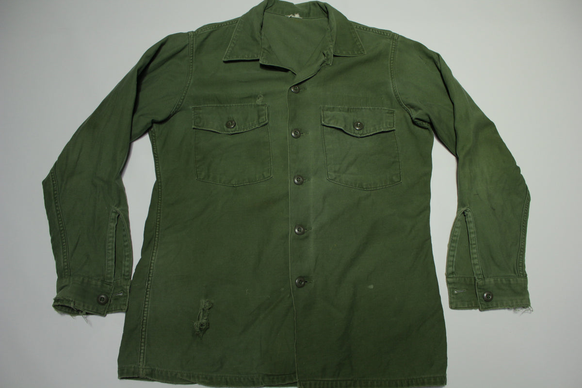 Shirt Utility Sateen OG-107 DLA100 Vintage 60s Military Army Issue Drab Olive Shirt
