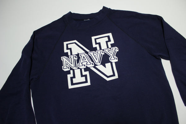 Navy Military Vintage 80's Big Logo Spellout Crewneck Sweatshirt
