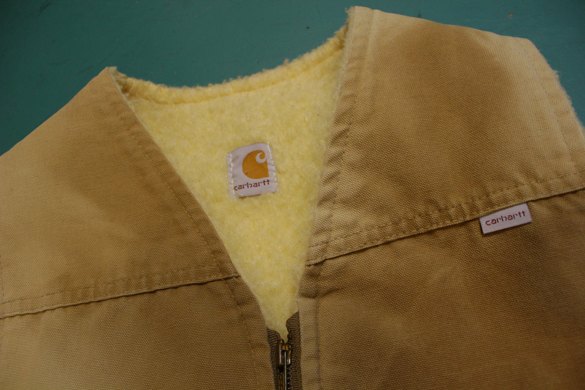 Carhartt 6SV Duck Sherpa Lined Rancher Work Vest Made USA Vintage Mens Small