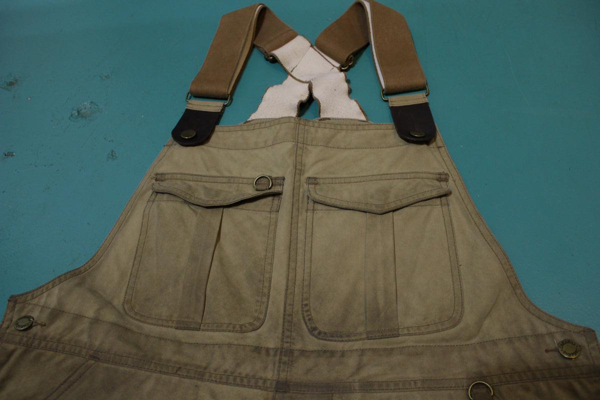 Cabelas Waxed Cotton Stonewall Upland Bibs 11oz Double Front Heavy Duty Overalls