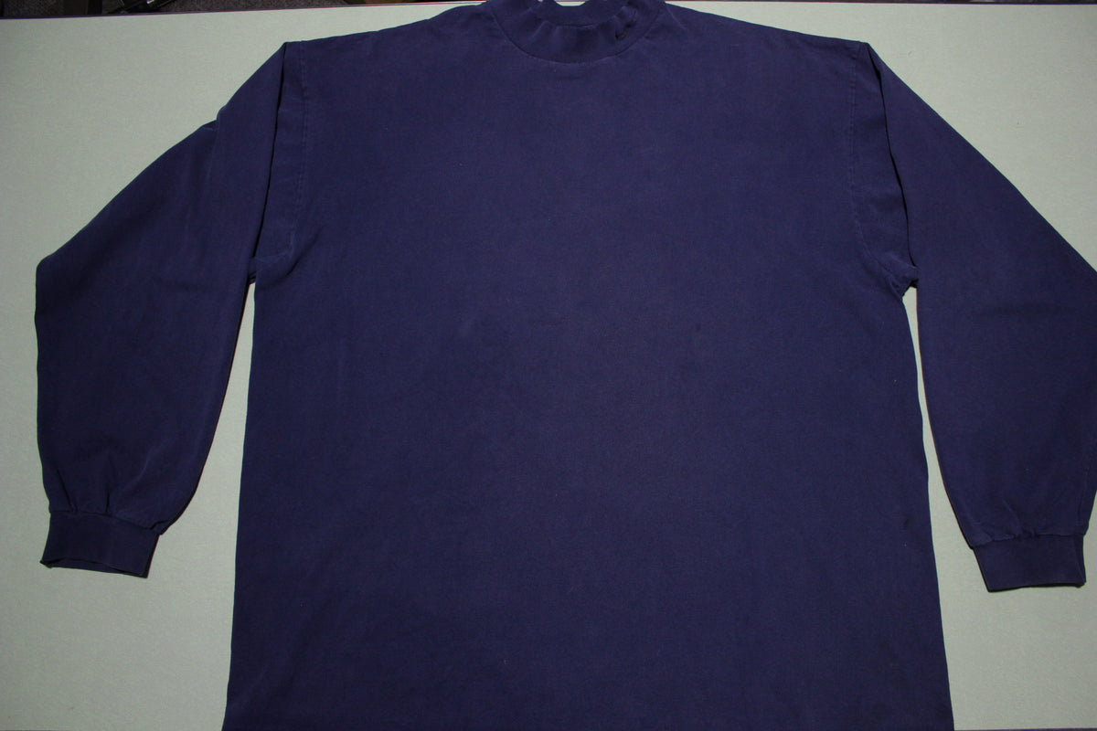 Nike Vintage 90's Made in USA Swoosh Check Mock Collar Navy Blue Long Sleeve T-Shirt