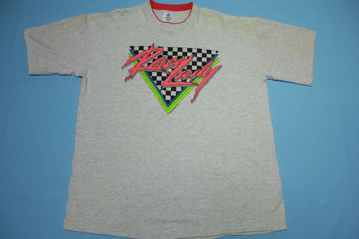 Racy Lady Vintage 90's Belton Made in USA Checkered Flag T-Shirt