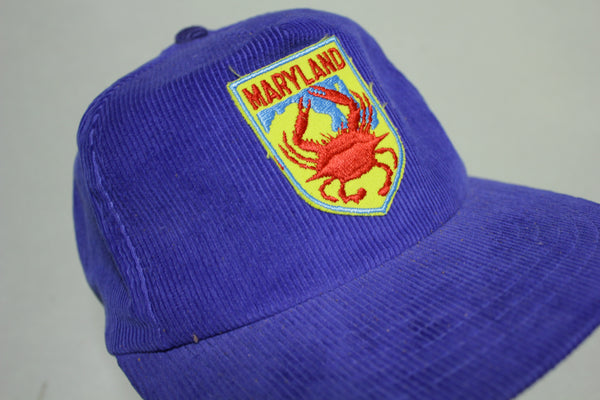 Maryland Crab Vintage 80's Corduroy Automotive Trucker Snapback Adjustable Hat