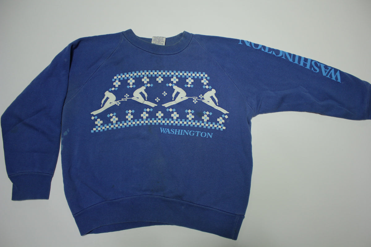 Washington Snow Ski Poly Prints Vintage 80's Crewneck Tourist Sweatshirt