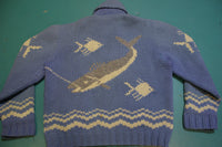 Cowichan Vintage 50's 60's Talon Zipper Dolphin Blue Handmade Knit Wool Sweater