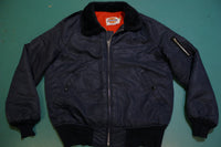 Dickies Vintage Made in USA Quilt Lined Bomber Blue Flight Jacket 70's 80's Fur Collar