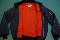 Dickies Vintage Made in USA Quilt Lined Bomber Blue Flight Jacket 70's 80's Fur Collar