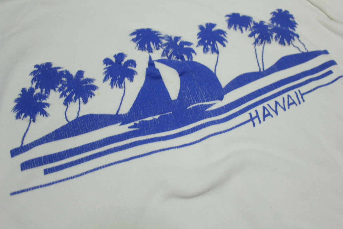 Hawaii Beach Sailboat Palms Scene Vintage 80's Crewneck Sweatshirt