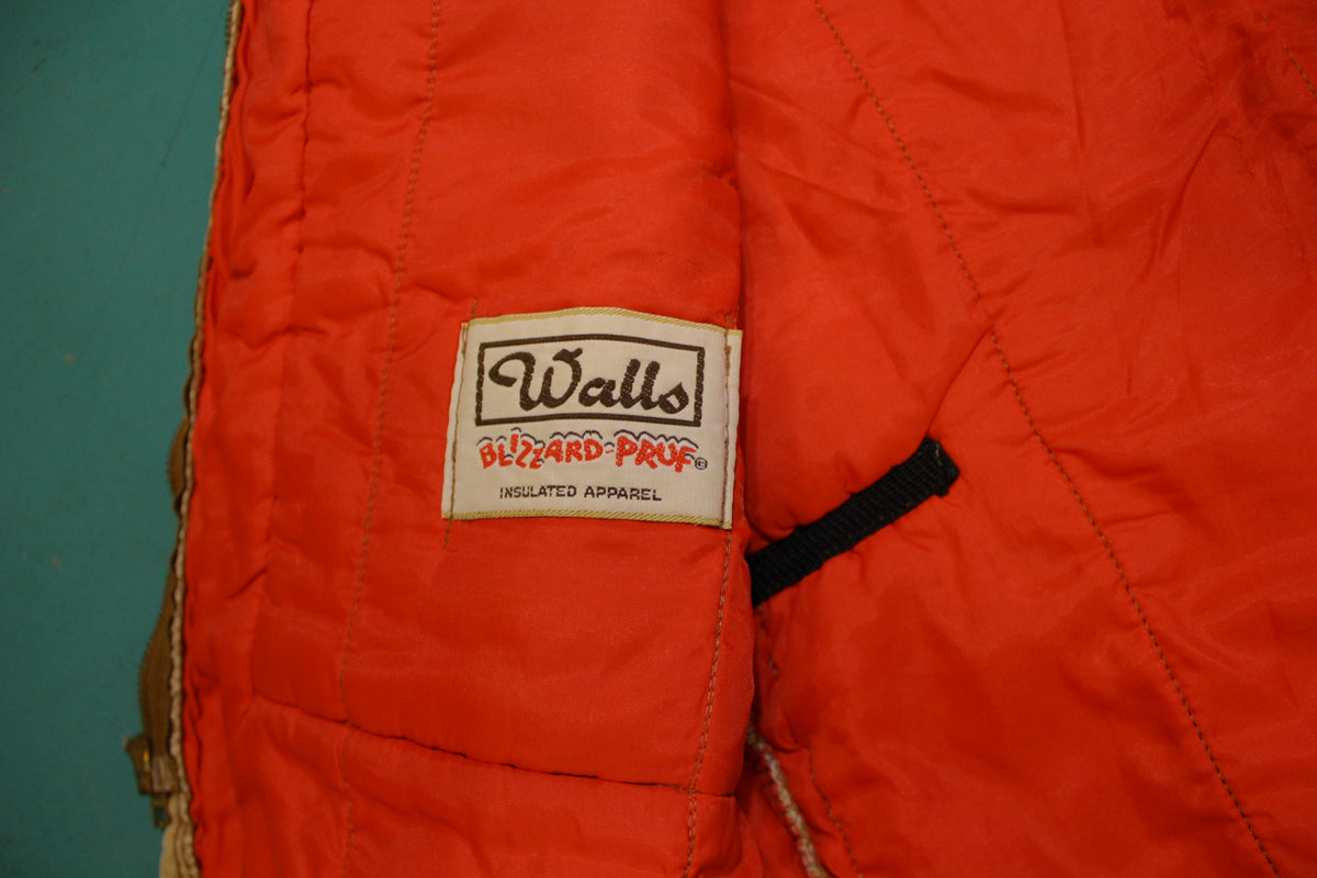 Walls Blizzard-Pruf Insulated Quilt Lined Brown Duck Wash Canvas Vintage Vest