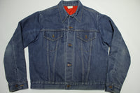 Sears Snap Up Red Quilt Lined 80's Vintage Trucker Jean Jacket