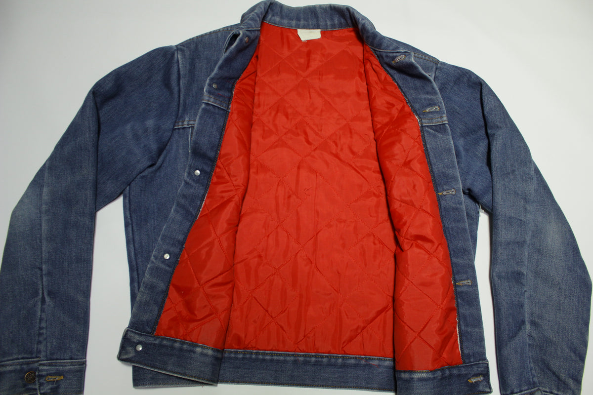 Sears Snap Up Red Quilt Lined 80's Vintage Trucker Jean Jacket
