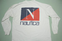 Nautica Vintage 90's USA Long Sleeve Spell Out Logo White T-Shirt