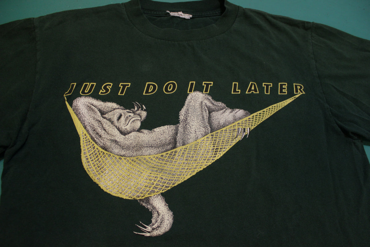 Just Do It Later Sloth Nike Bootleg Vintage Green Hammock 90's T-Shirt
