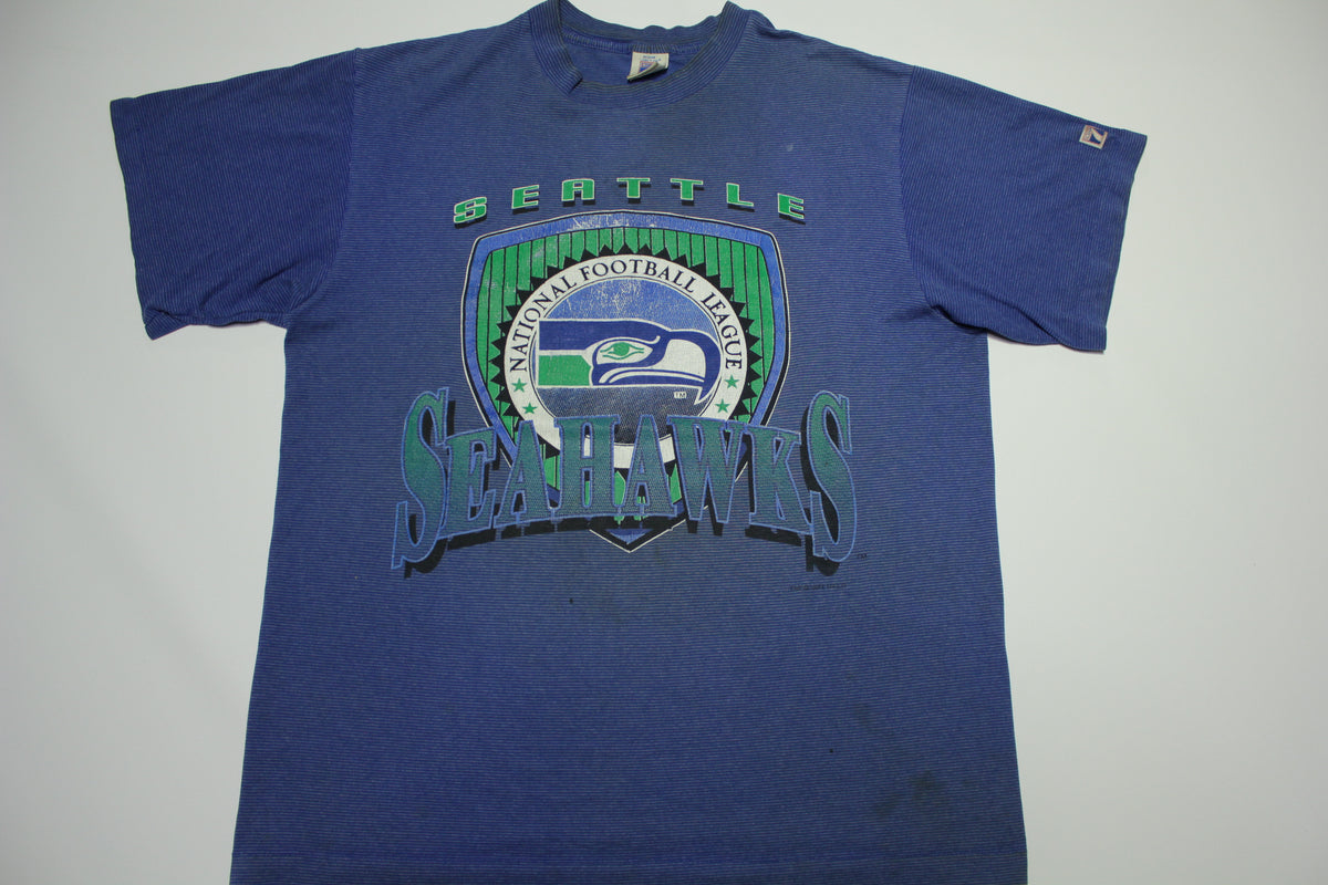 Seattle Seahawks Vintage NFL Pinstriped Logo 7 Single Stitch Made in USA T-Shirt