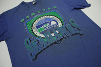Seattle Seahawks Vintage NFL Pinstriped Logo 7 Single Stitch Made in USA T-Shirt