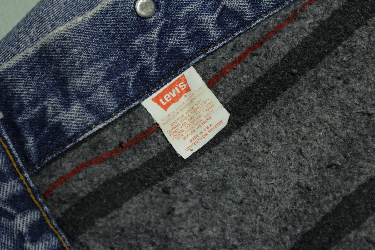 Levis 71506-0316 Vintage 80s 2 Side Pocket Blanket Lined Denim Jean Trucker Jacket