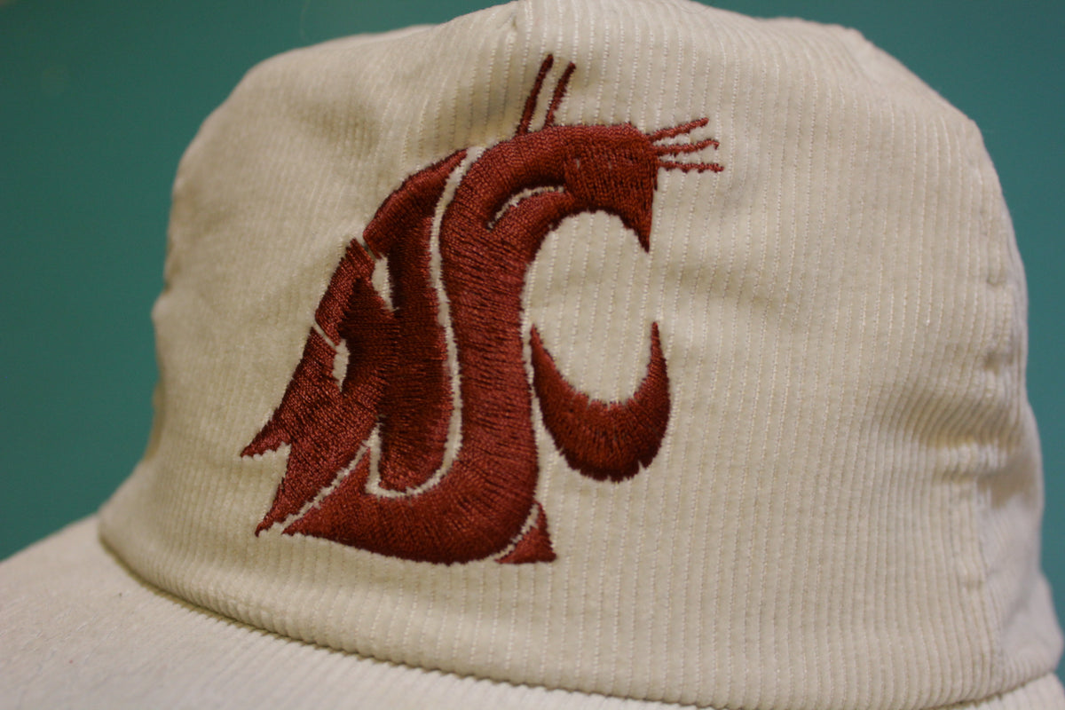 Washington State WSU Cougars 80's 90's Vintage Snapback Trucker Cap Corduroy Hat