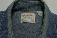 Wrangler Pre Shrunk Denim Chambray Long Tails Made in USA Pearl Snap Vintage 60s Shirt
