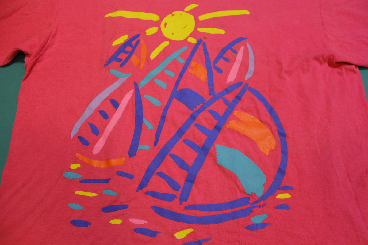 Ken Done 90's Art Shirt Sailing Sun Scene Vintage Pink Single Stitch T-Shirt