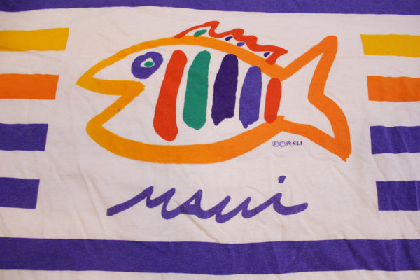 SGT Leisure Maui Fish 90's All Over Print Bright Striped Colorful Long Sleeve T-Shirt
