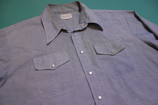 The King Size Brockton Mass Vintage Pearl Snap Chambray 70's Long Sleeve Shirt