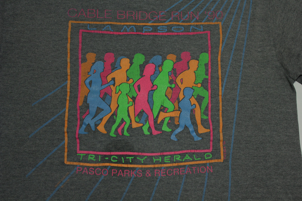 Lampson Crane Cable Bridge Run 1990 Vintage 90's Long Sleeve Hef-T USA T-Shirt