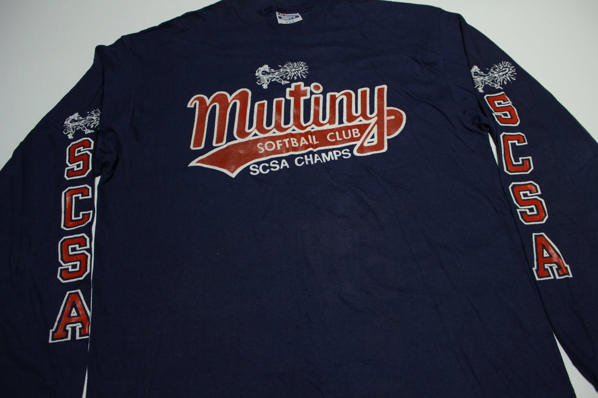 Mutiny Softball Club SCSA Champs Vintage 80's Long Sleeve Hanes Made in USA T-Shirt