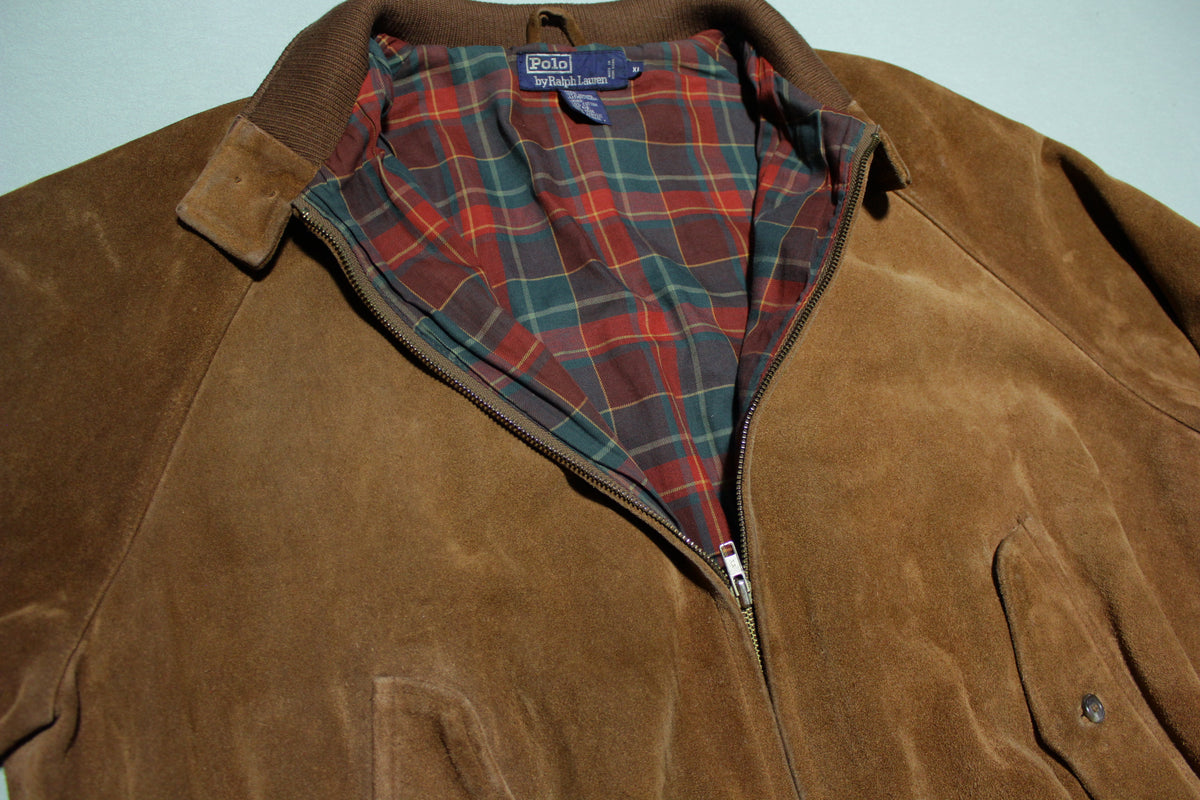 Ralph Lauren Polo Country Brown Vintage Plaid Lined Suede Leather